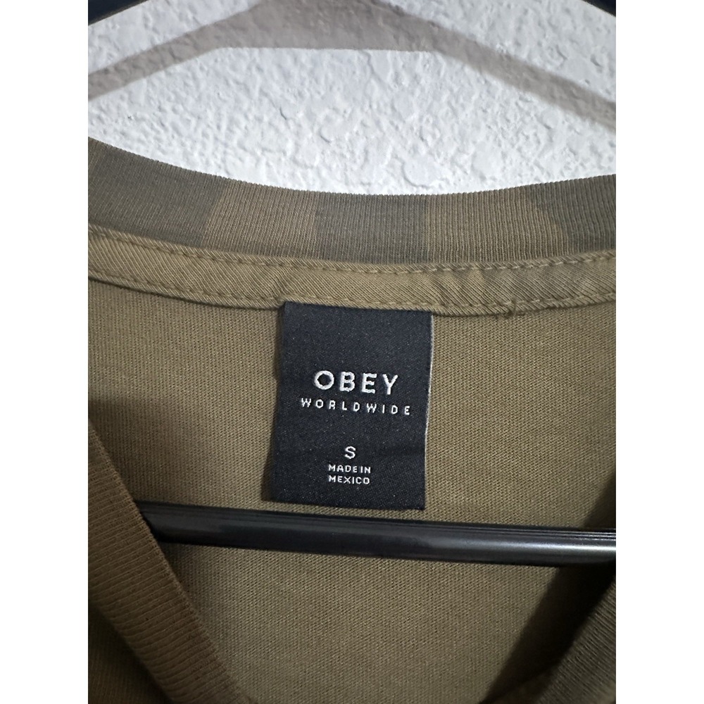 NWT OBEY INTL 1989 Long Sleeve Shirt Size S Green Spellout Skater Sleeve Graphic - Picture 6 of 7